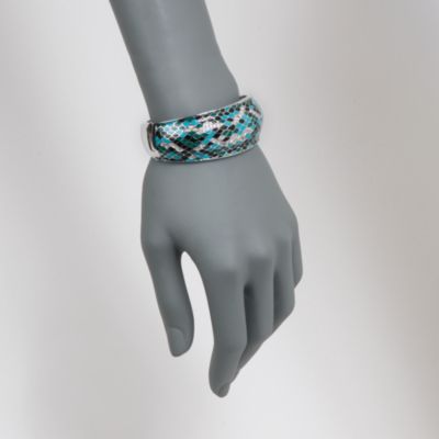 Belle Etoile 1.00 ct. t.w. CZ "Snakeskin" Bangle Bracelet With Enamel in Sterling Silver. 7" &mdash; Alt Image 2