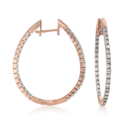 1.00 ct. t.w. Diamond Oval Hoop Earrings in 14kt Rose Gold &mdash; Alt Image 1