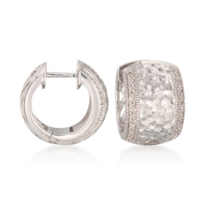 .10 ct. t.w. Diamond-Trimmed Hammered Hoop Earrings in Sterling Silver &mdash; Alt Image 1