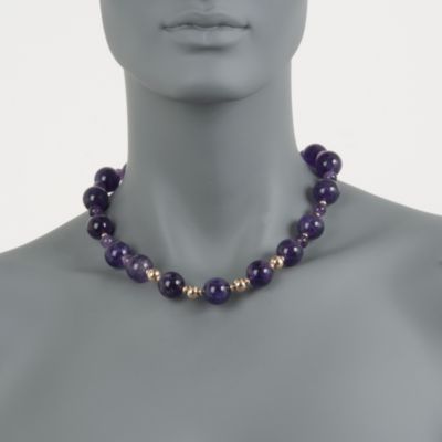 500.00 ct. t.w. Amethyst Bead Necklace in 14kt Yellow Gold. 20" &mdash; Alt Image 2