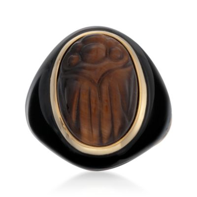 Tiger's Eye and Black Agate Scarab Ring in 14kt Over Sterling &mdash; Alt Image 1