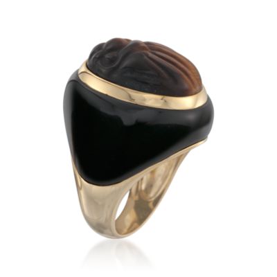 Tiger's Eye and Black Agate Scarab Ring in 14kt Over Sterling &mdash; Alt Image 3