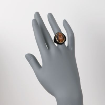 Tiger's Eye and Black Agate Scarab Ring in 14kt Over Sterling &mdash; Alt Image 2
