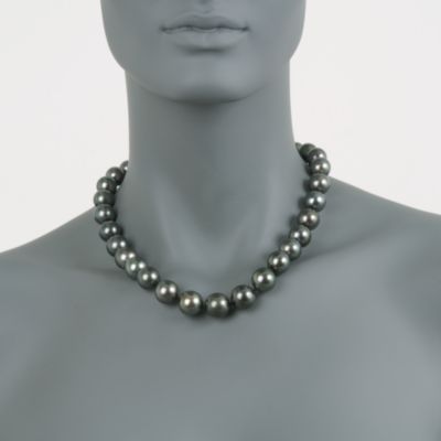 12-15mm Black Tahitian Pearl Necklace With 14kt White Gold Clasp. 18" &mdash; Alt Image 2