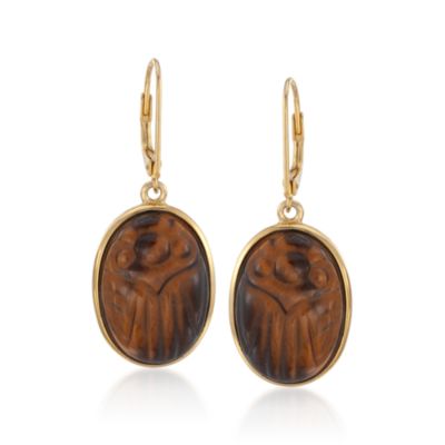 Tiger Eye Scarab Drop Earrings in 14kt Over Sterling &mdash; Alt Image 1
