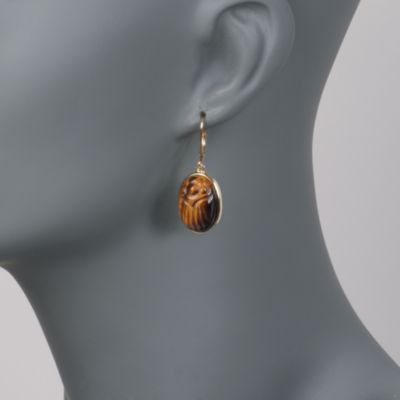 Tiger Eye Scarab Drop Earrings in 14kt Over Sterling &mdash; Alt Image 2