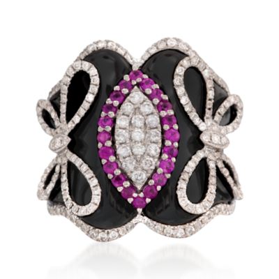 Black Onyx and .40 ct. t.w. Ruby Corset Ring With .95 ct. t.w. Diamonds in 18kt White Gold &mdash; Alt Image 1