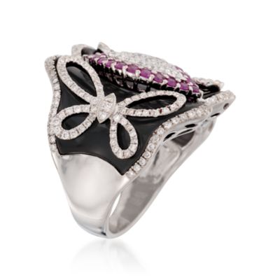 Black Onyx and .40 ct. t.w. Ruby Corset Ring With .95 ct. t.w. Diamonds in 18kt White Gold &mdash; Alt Image 3