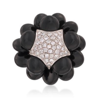 Black Onyx and .50 ct. t.w. Diamond Starflower Ring in 18kt White Gold &mdash; Alt Image 1