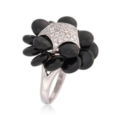 Black Onyx and .50 ct. t.w. Diamond Starflower Ring in 18kt White Gold &mdash; Alt Image 3