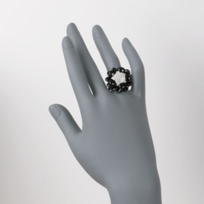 Black Onyx and .50 ct. t.w. Diamond Starflower Ring in 18kt White Gold &mdash; Alt Image 2