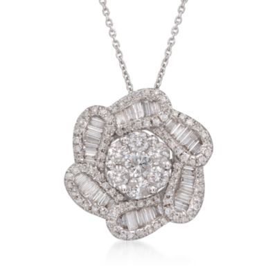 Floral .95 ct. t.w. Diamond Drop Necklace in 18kt White Gold. 18" &mdash; Alt Image 1