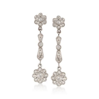 .46 ct. t.w. Diamond Double Floral Drop Earrings in 18kt White Gold &mdash; Alt Image 1