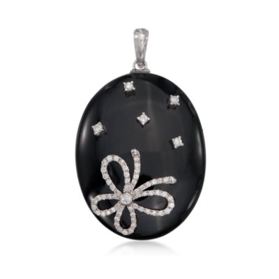 Black Onyx and .65 ct. t.w. Diamond Butterfly Pendant in 18kt White Gold &mdash; Alt Image 1