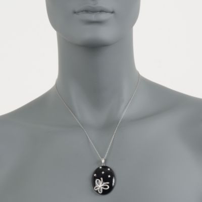 Black Onyx and .65 ct. t.w. Diamond Butterfly Pendant in 18kt White Gold &mdash; Alt Image 2