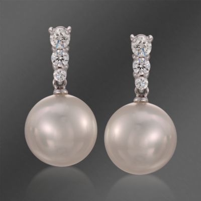 Mikimoto 11mm South Sea Pearl and .48 ct. t.w. Diamond Drop Earrings in 18kt White Gold &mdash; Alt Image 1