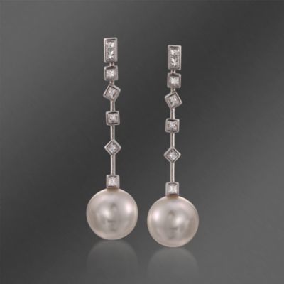 Mikimoto 10mm South Sea Pearl and .67 ct. t.w. "Frost" Diamond Drop Earrings in 18kt White Gold &mdash; Alt Image 1