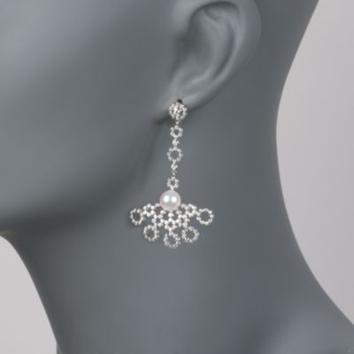 Mikimoto 7.5mm Akoya Pearl and 1.45 ct. t.w. "Lace" Diamond Earrings in 18kt White Gold &mdash; Alt Image 2