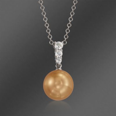 Mikimoto 11m Golden South Sea Pearl and .25 ct. t.w. Diamond Pendant Necklace in 18kt White Gold. 18" &mdash; Alt Image 1