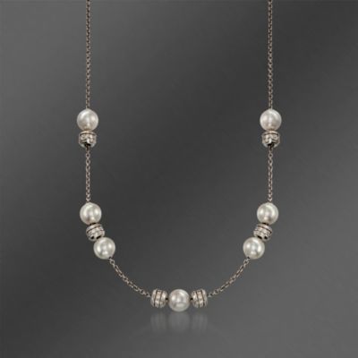 Mikimoto 7.5mm Akoya Pearl and 1.32 ct. t.w. Diamond Y-Style Necklace in 18kt White Gold. 19.5" &mdash; Alt Image 1