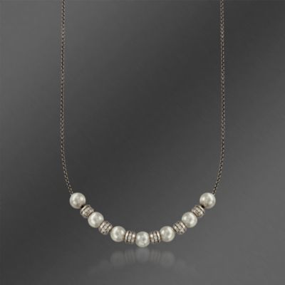 Mikimoto 7.5mm Akoya Pearl and 1.32 ct. t.w. Diamond Y-Style Necklace in 18kt White Gold. 19.5" &mdash; Alt Image 3