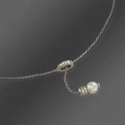 Mikimoto 7.5mm Akoya Pearl and 1.32 ct. t.w. Diamond Y-Style Necklace in 18kt White Gold. 19.5" &mdash; Alt Image 4