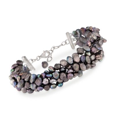 Five Strand Black Pearl Bracelet in Sterling Silver. 8" &mdash; Alt Image 1