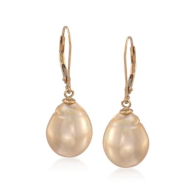 11-12mm Golden South Sea Pearl Drop Earrings in 14kt Yellow Gold &mdash; Alt Image 1