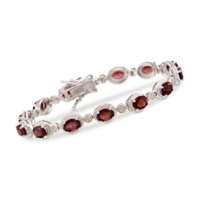 13.00 ct. t.w. Garnet Bracelet With Diamonds in Sterling Silver. 7" &mdash; Alt Image 1