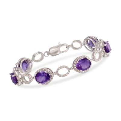 14.00 ct. t.w. Amethyst and .42 ct. t.w. Diamond Bracelet in Sterling Silver. 7.5" &mdash; Alt Image 1
