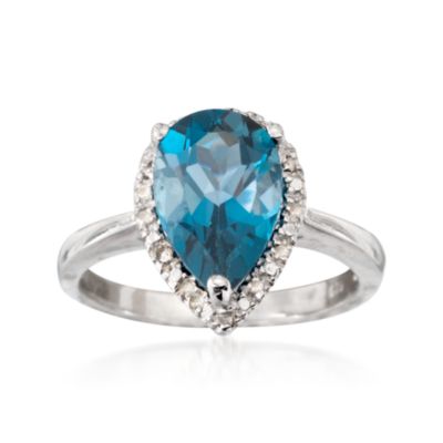 3.60 Carat Pear-Shaped London Blue Topaz Ring With Diamonds in Sterling Silver &mdash; Alt Image 1