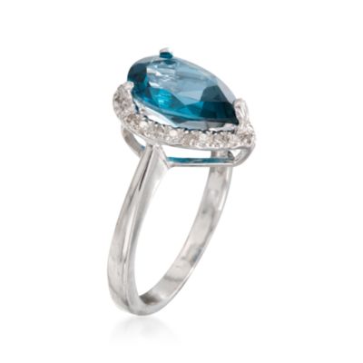 3.60 Carat Pear-Shaped London Blue Topaz Ring With Diamonds in Sterling Silver &mdash; Alt Image 3
