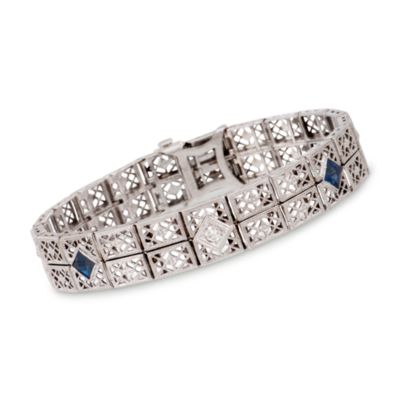 C. 1960 Vintage 1.00 ct. t.w. Faux Sapphire and .30 ct. t.w. Diamond Bracelet in 14kt White Gold. 6" &mdash; Alt Image 1