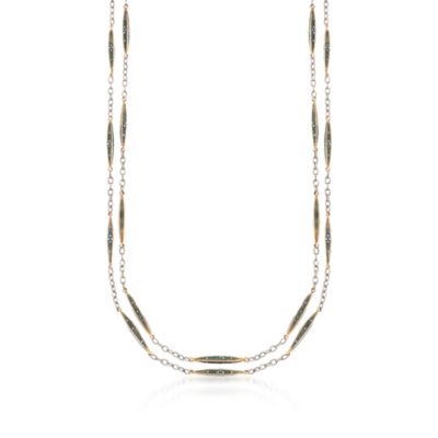 C. 1950 Vintage Platinum and 14kt Yellow Gold Link Station Necklace With Enamel. 15" &mdash; Alt Image 1