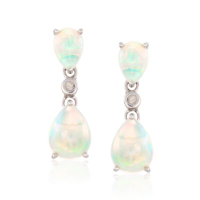 Opal Double Drop Earrings With Diamonds in Sterling Silver &mdash; Alt Image 1