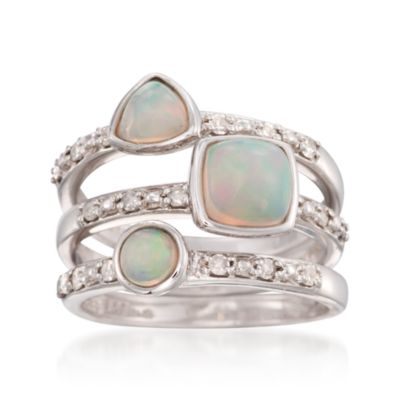 Set of Three Opal and .22 ct. t.w. Diamond Rings in Sterling Silver &mdash; Alt Image 1