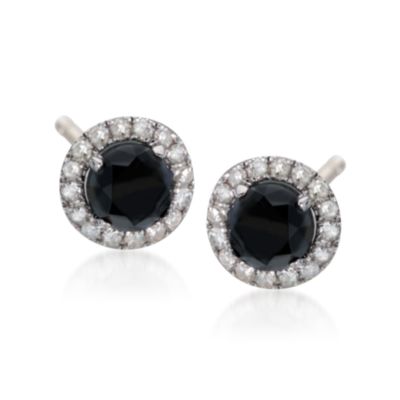 1.40 ct. t.w. Black and White Diamond Halo Stud Earrings in Sterling Silver &mdash; Alt Image 1