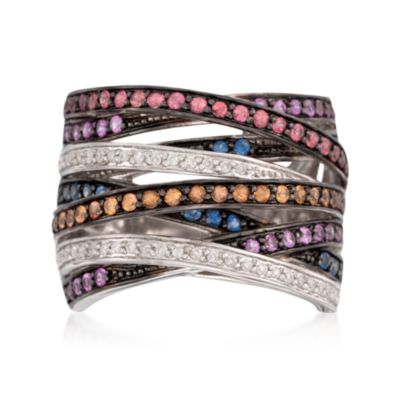 1.00 ct. t.w. Multicolored Sapphire and .15 ct. t.w. Diamond Crisscross Ring in Sterling Silver &mdash; Alt Image 1
