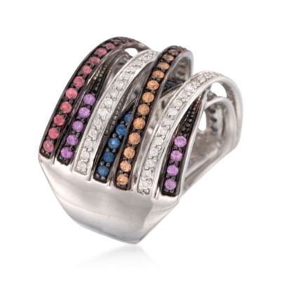 1.00 ct. t.w. Multicolored Sapphire and .15 ct. t.w. Diamond Crisscross Ring in Sterling Silver &mdash; Alt Image 3