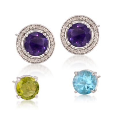 3-Pair Set of 12.70 ct. t.w. Multi-Gem Earring With .40 ct. t.w. Diamond Earring Jackets in Sterling Silver &mdash; Alt Image 1