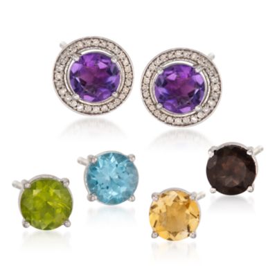 5-Pair of 20.10 ct. t.w. Multi-Gemstone Studs With .40 ct. t.w. Diamond Earring Jackets in Sterling Silver &mdash; Alt Image 1