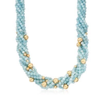 Seven-Strand Milky Aquamarine Bead Necklace in 14kt Yellow Gold &mdash; Alt Image 1