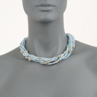 Seven-Strand Milky Aquamarine Bead Necklace in 14kt Yellow Gold &mdash; Alt Image 2