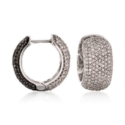 3.00 ct. t.w. Black and White Hoop Earrings in Sterling Silver &mdash; Alt Image 1