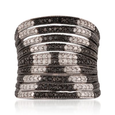 .95 ct. t.w. Black and White Diamond Multi-Row Ring in Sterling Silver &mdash; Alt Image 1