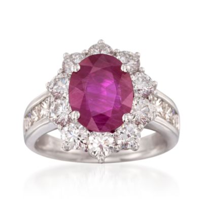 3.60 Carat Ruby and 2.50 ct. t.w. Diamond Ring in 18kt White Gold &mdash; Alt Image 1
