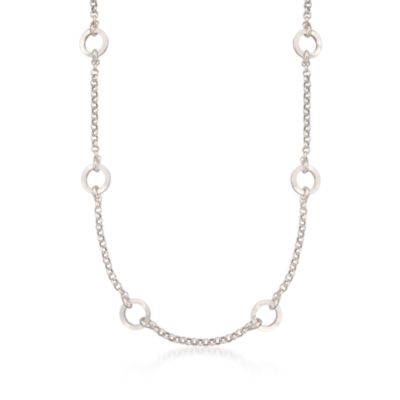 Italian Sterling Silver Long Circle Station Necklace &mdash; Alt Image 1