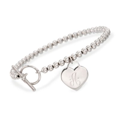 Italian Sterling Silver Monogrammed Heart Bracelet &mdash; Alt Image 1