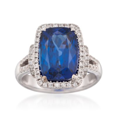 7.50 Carat Tanzanite and .45 ct. t.w. Diamond Ring in 18kt White Gold &mdash; Alt Image 1