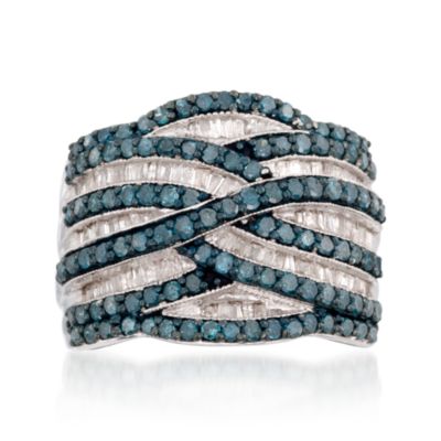 1.56 ct. t.w. Blue and White Diamond Crossover Ring in Sterling Silver &mdash; Alt Image 1
